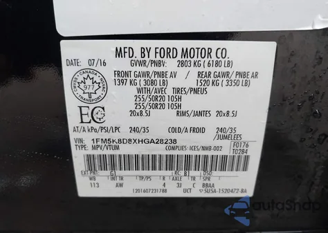 2017 Ford Explorer Xlt from USA, damaged, VIN 1FM5K8D8XHGA28238